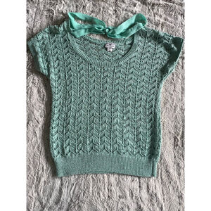 Worthington Knit Top with Sheer Bow Womens Size Petite Large Mint Green / Teal